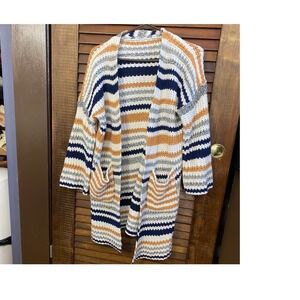 Womens Striped Knit Cardigan Open Front Long Sleeve Pockets
